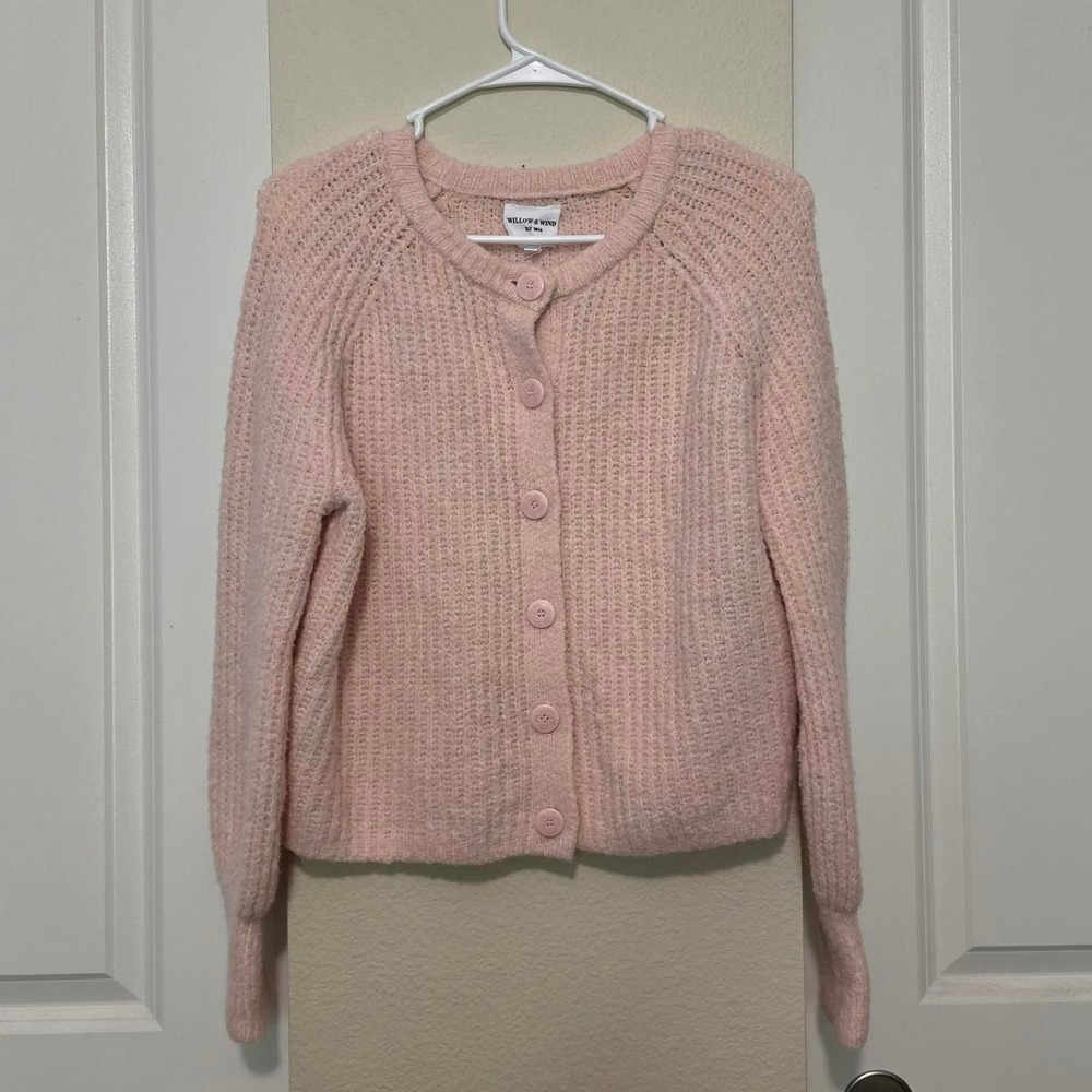 Willow & Wind Soft Pink Cardigan Sweater Womens Medium Cottagecore Cozy Knit